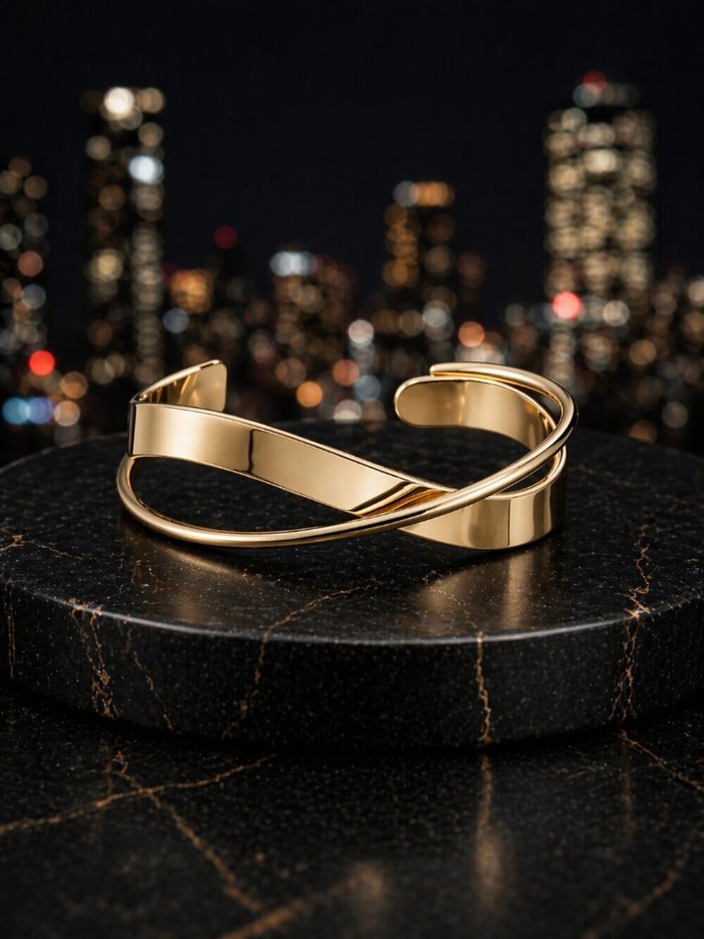 Gold Cuff Bracelet Criss Cross Overlap 18K Plated Statement Bangle Minimalist